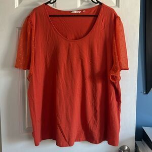 Soft Surroundings Sheer Sleeve Cotton Modal Top Orange Size 3X